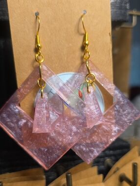 Unbranded Pink Resin Geometric Drop Earrings